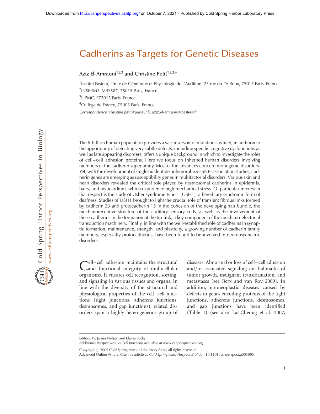 Cadherins As Targets for Genetic Diseases