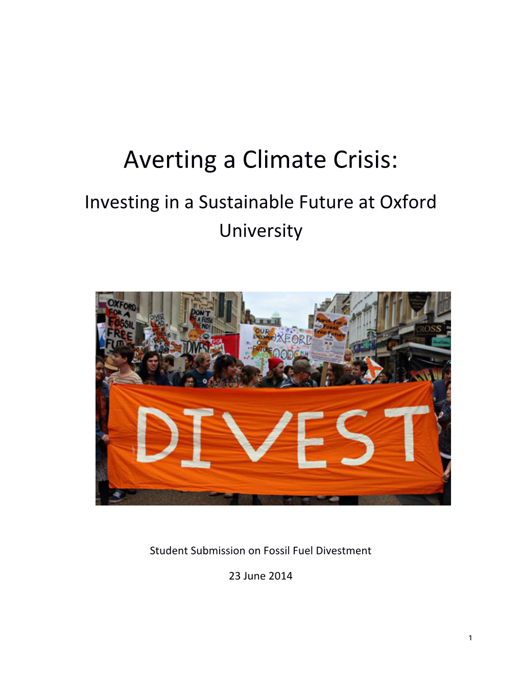 Averting a Climate Crisis: Investing in a Sustainable Future at Oxford University
