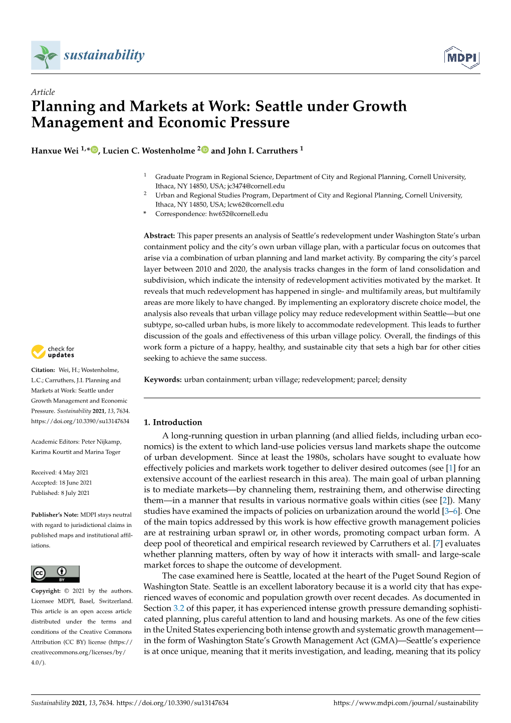 Planning and Markets at Work: Seattle Under Growth Management and Economic Pressure