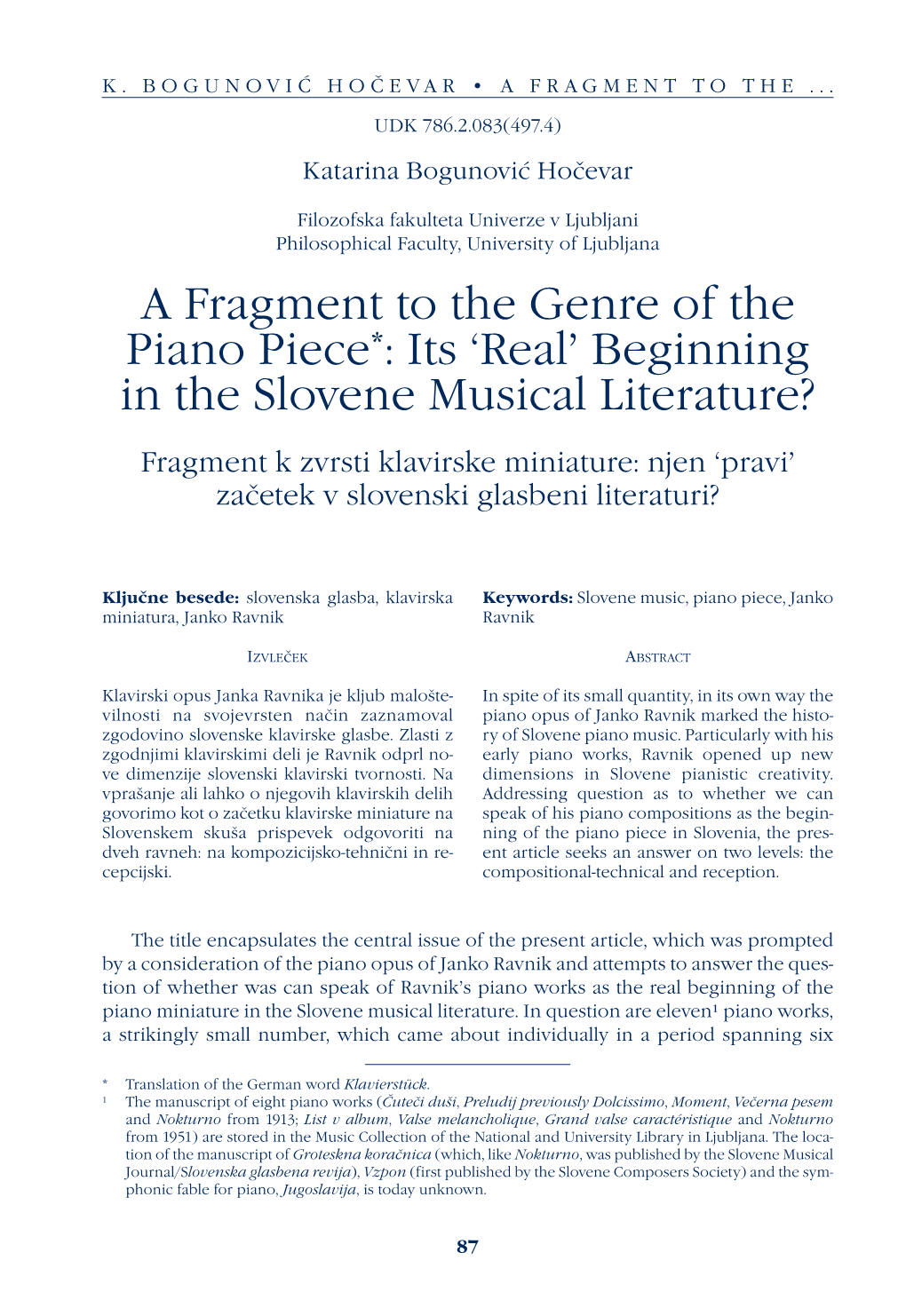 Beginning in the Slovene Musical Literature?