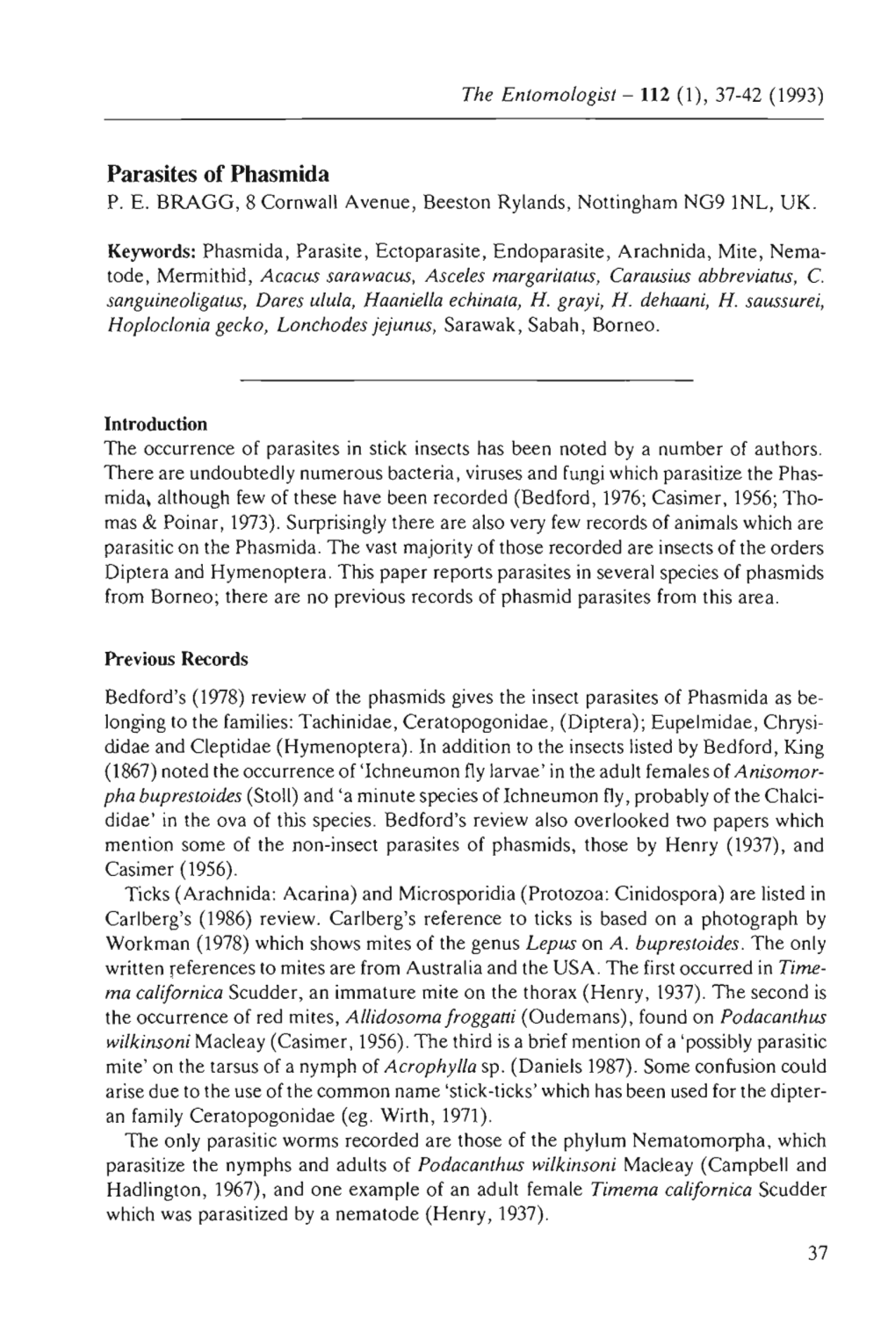 Parasites of Phasmida