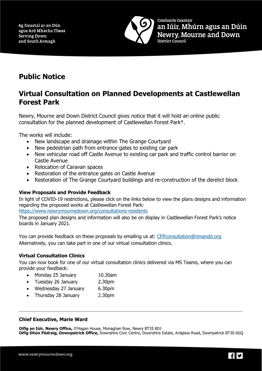 Public Notice Virtual Consultation on Planned Developments at Castlewellan Forest Park