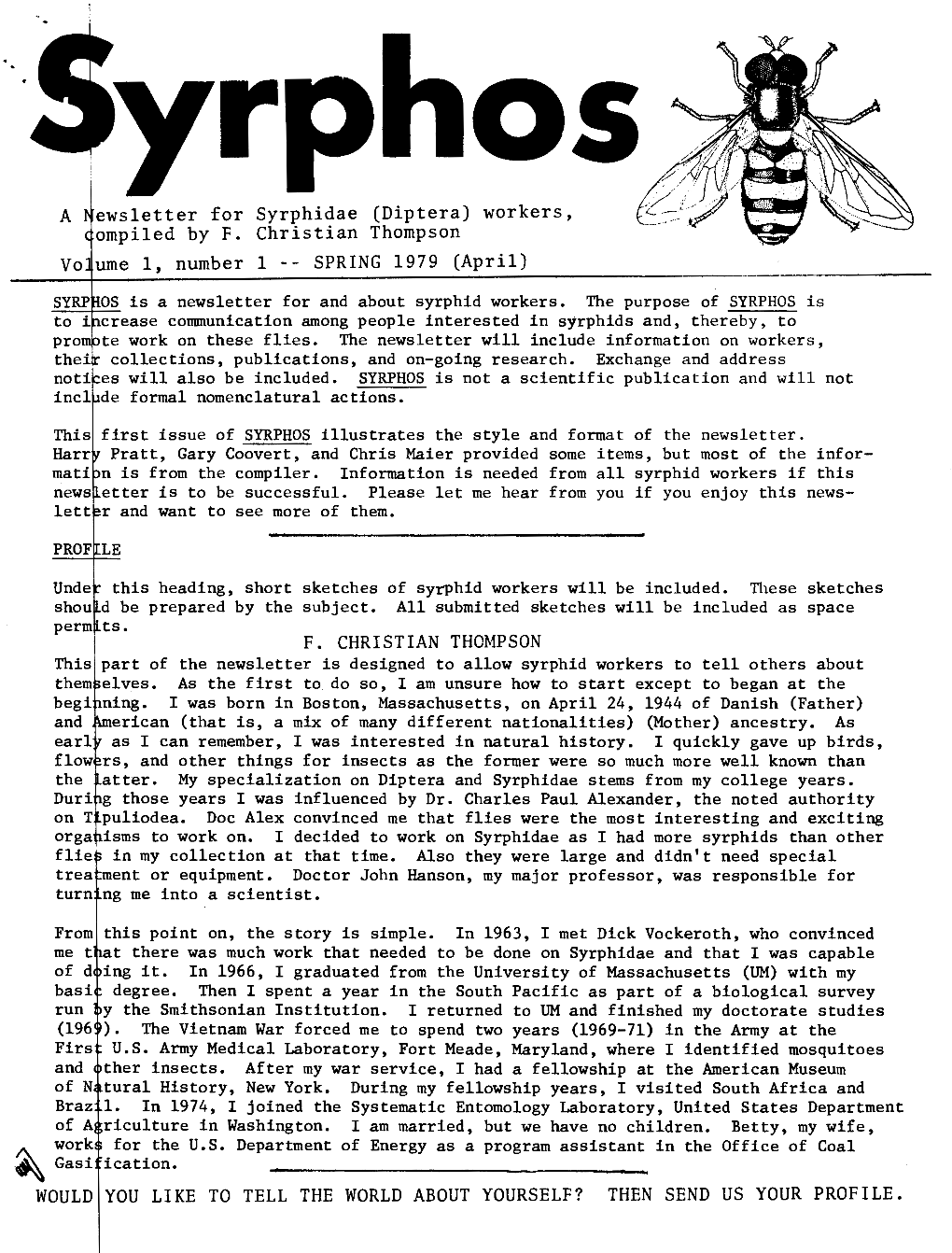 (Diptera) Workers, Christian Thompson 1 -- SPRING 1979