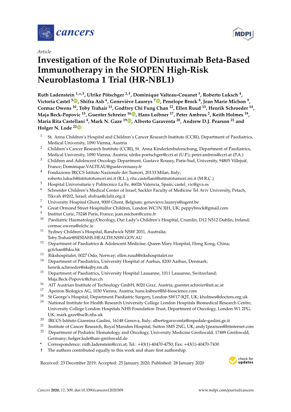 Investigation of the Role of Dinutuximab Beta-Based Immunotherapy in the SIOPEN High-Risk Neuroblastoma 1 Trial (HR-NBL1)