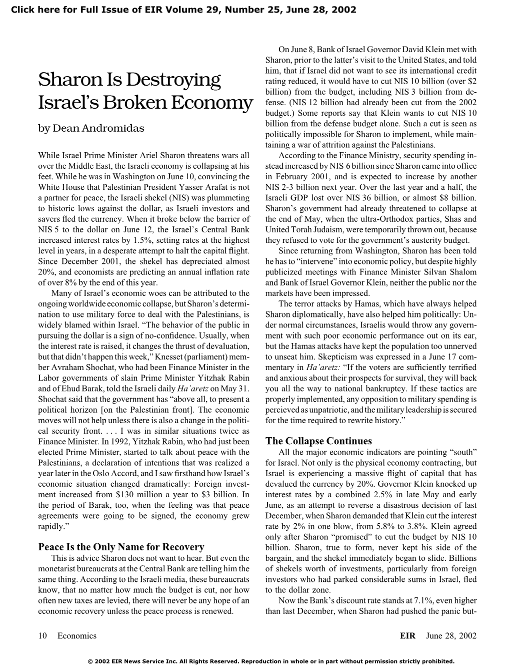 Sharon Is Destroying Israel's Broken Economy