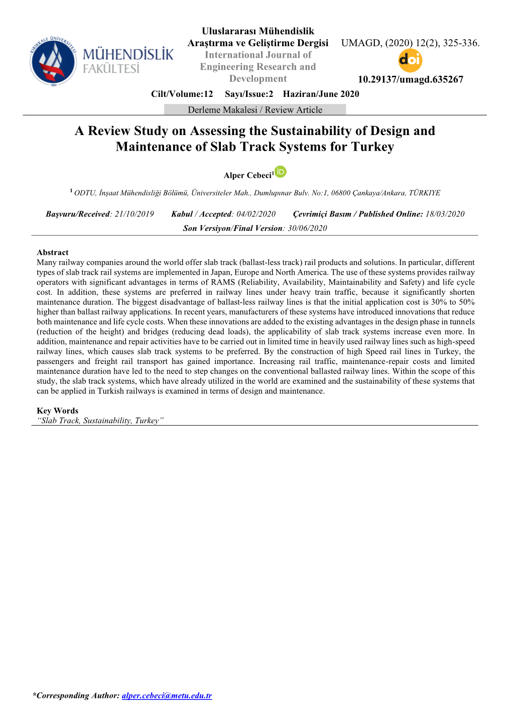 A Review Study on Assessing the Sustainability of Design and Maintenance of Slab Track Systems for Turkey