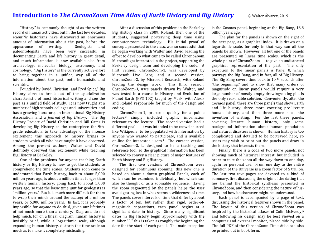 Introduction to the Chronozoom Time Atlas of Earth History and Big History © Walter Álvarez, 2019