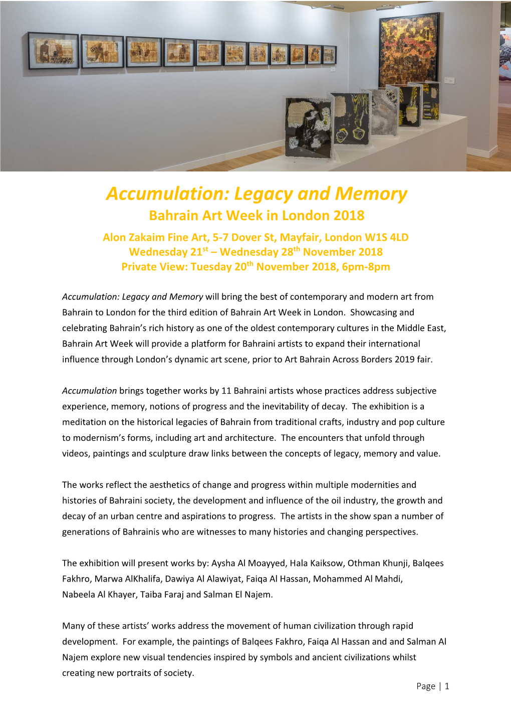 Accumulation: Legacy and Memory Bahrain Art Week in London 2018
