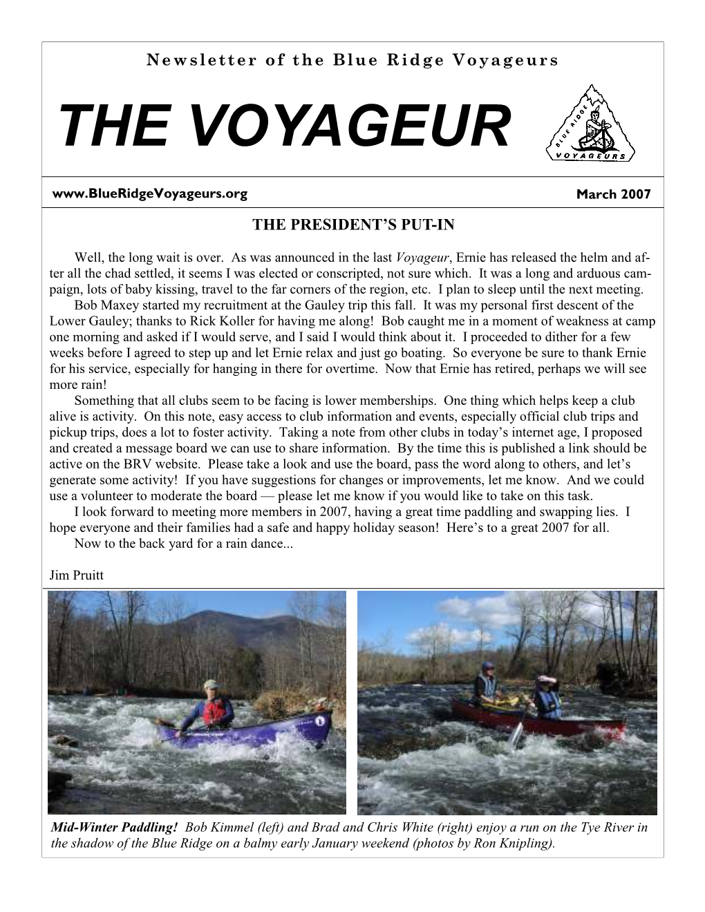 March 2007 Newsletter of the Blue Ridge Voyageurs the VOYAGEUR