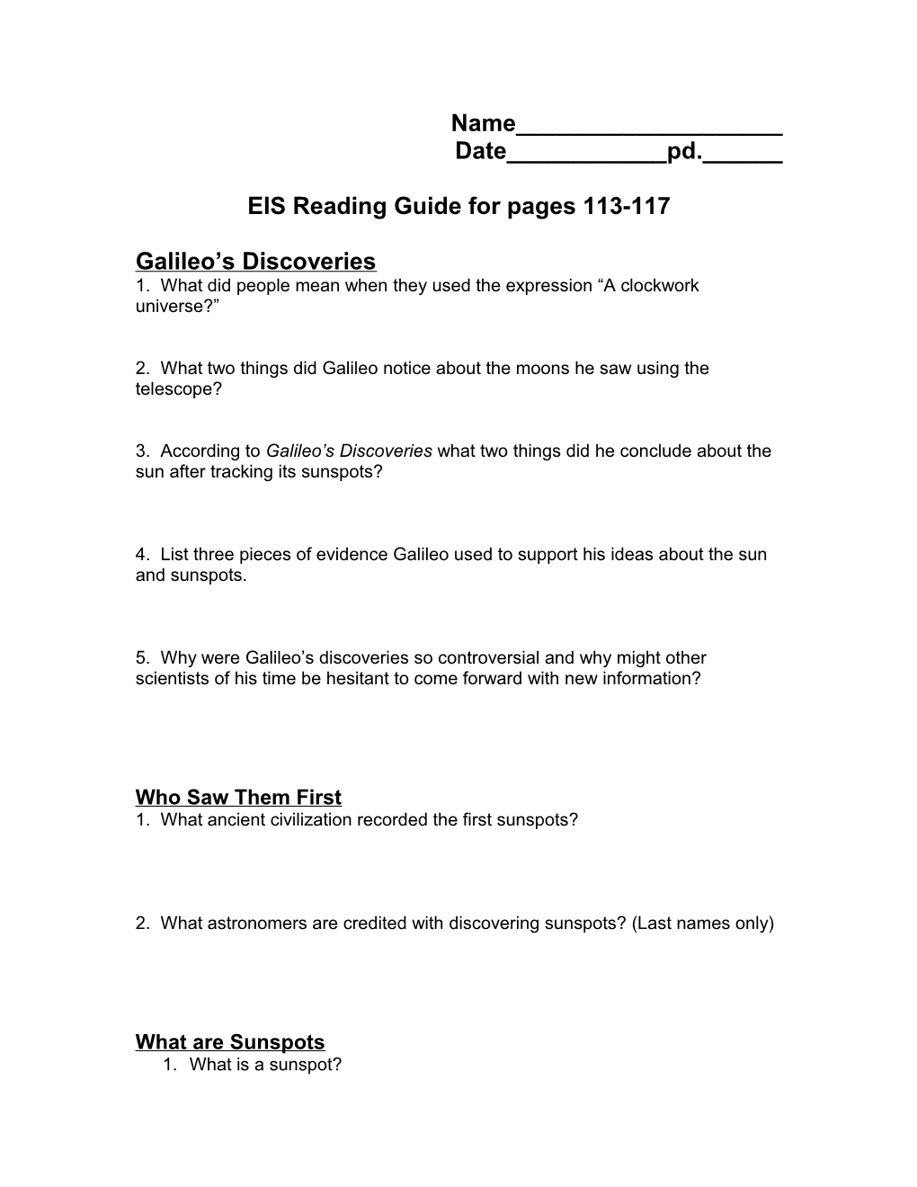 EIS Reading Guide for Pages 113-117