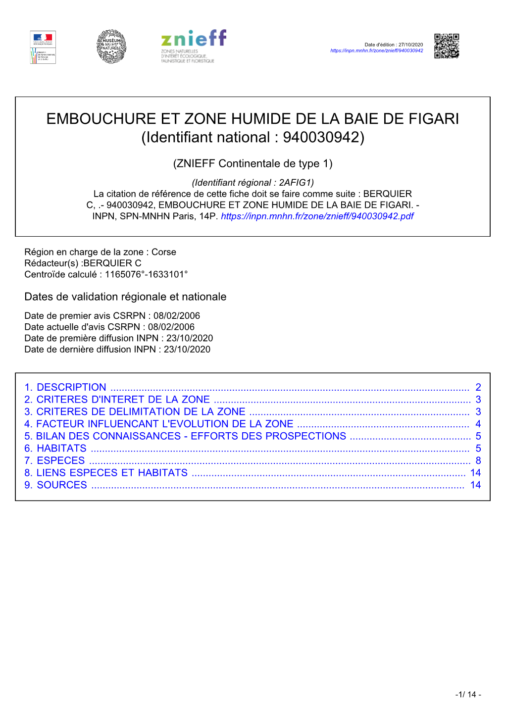 EMBOUCHURE ET ZONE HUMIDE DE LA BAIE DE FIGARI (Identifiant National : 940030942)
