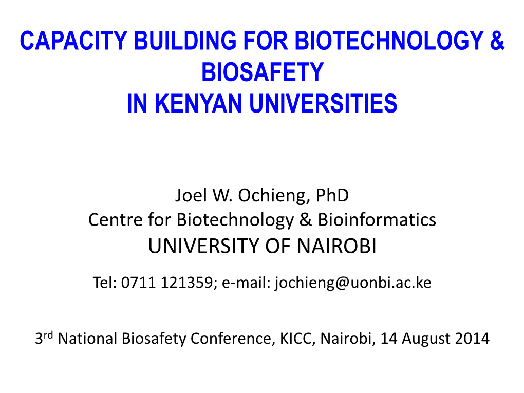 Capacity Building for Biotechnology & Biosafety in Kenyan Universities