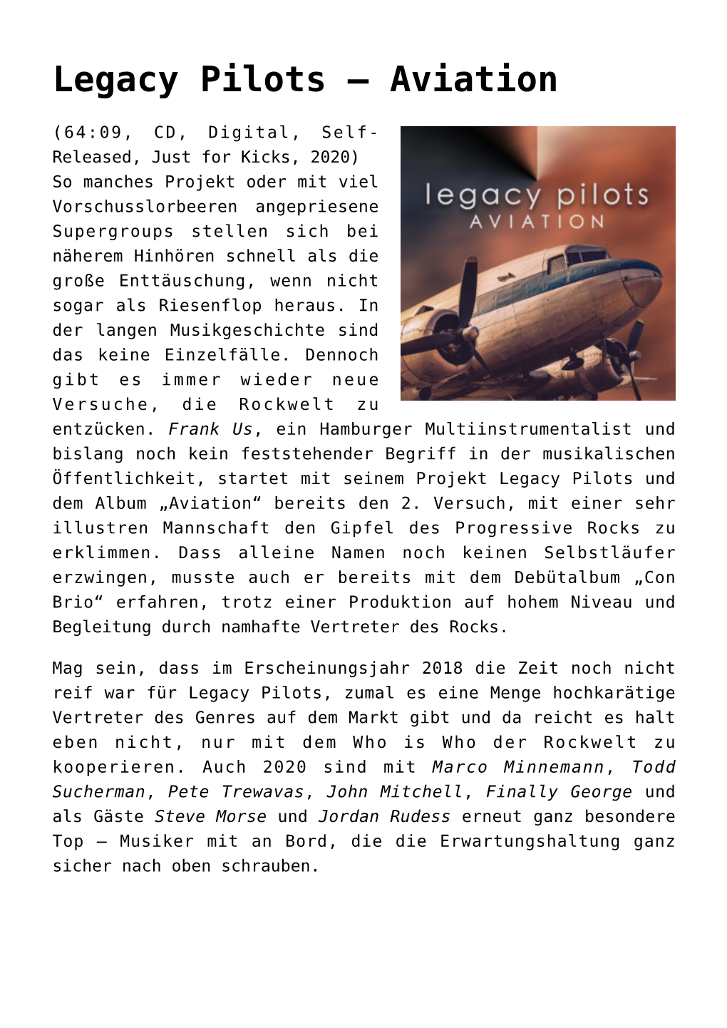 Legacy Pilots &#8211; Aviation