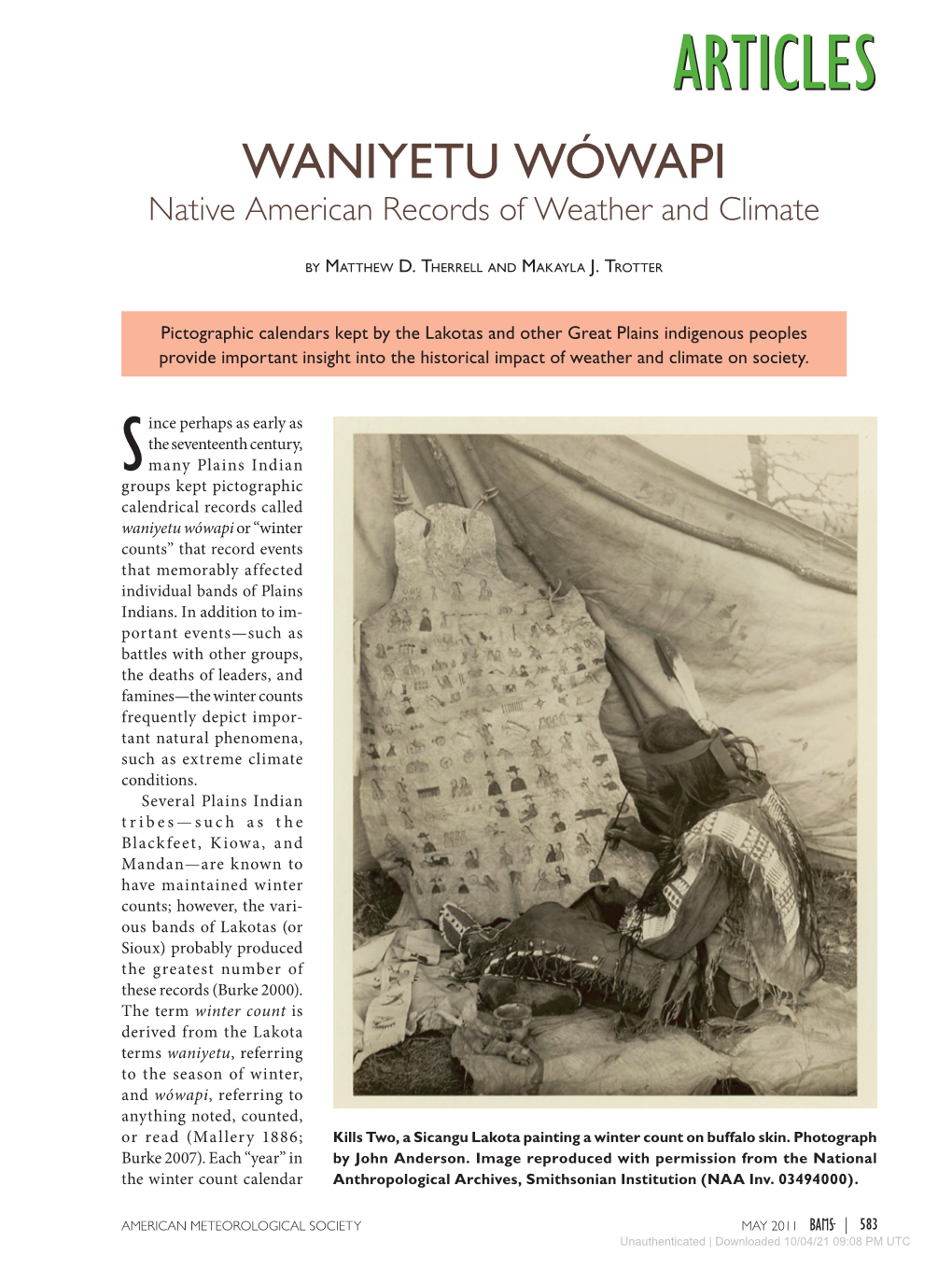Waniyetu Wówapi Native American Records of Weather and Climate