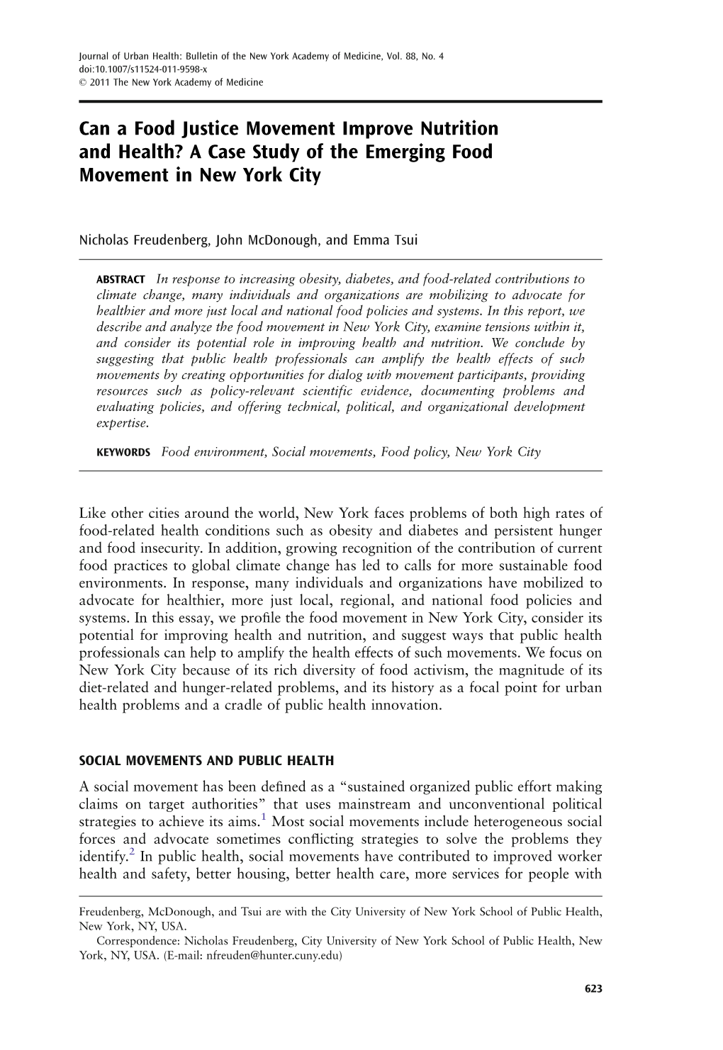 Can a Food Justice Movement Improve Nutrition and Health? a Case Study of the Emerging Food Movement in New York City