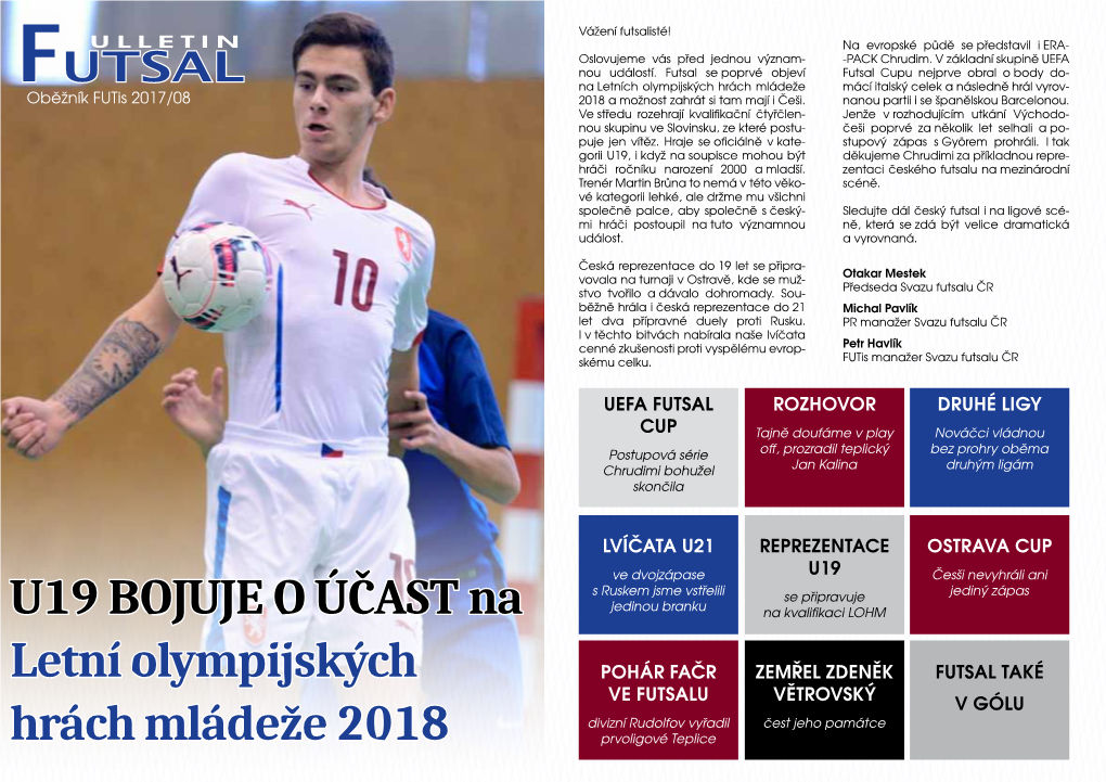 U19 Bojuje O Účast Na Letní Olympijských Hrách Mládeže 2018