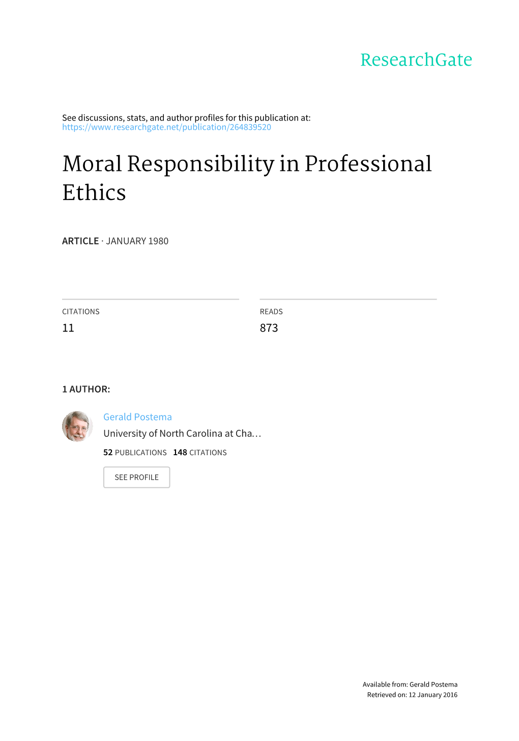 Moral Responsibility in Professional Ethics