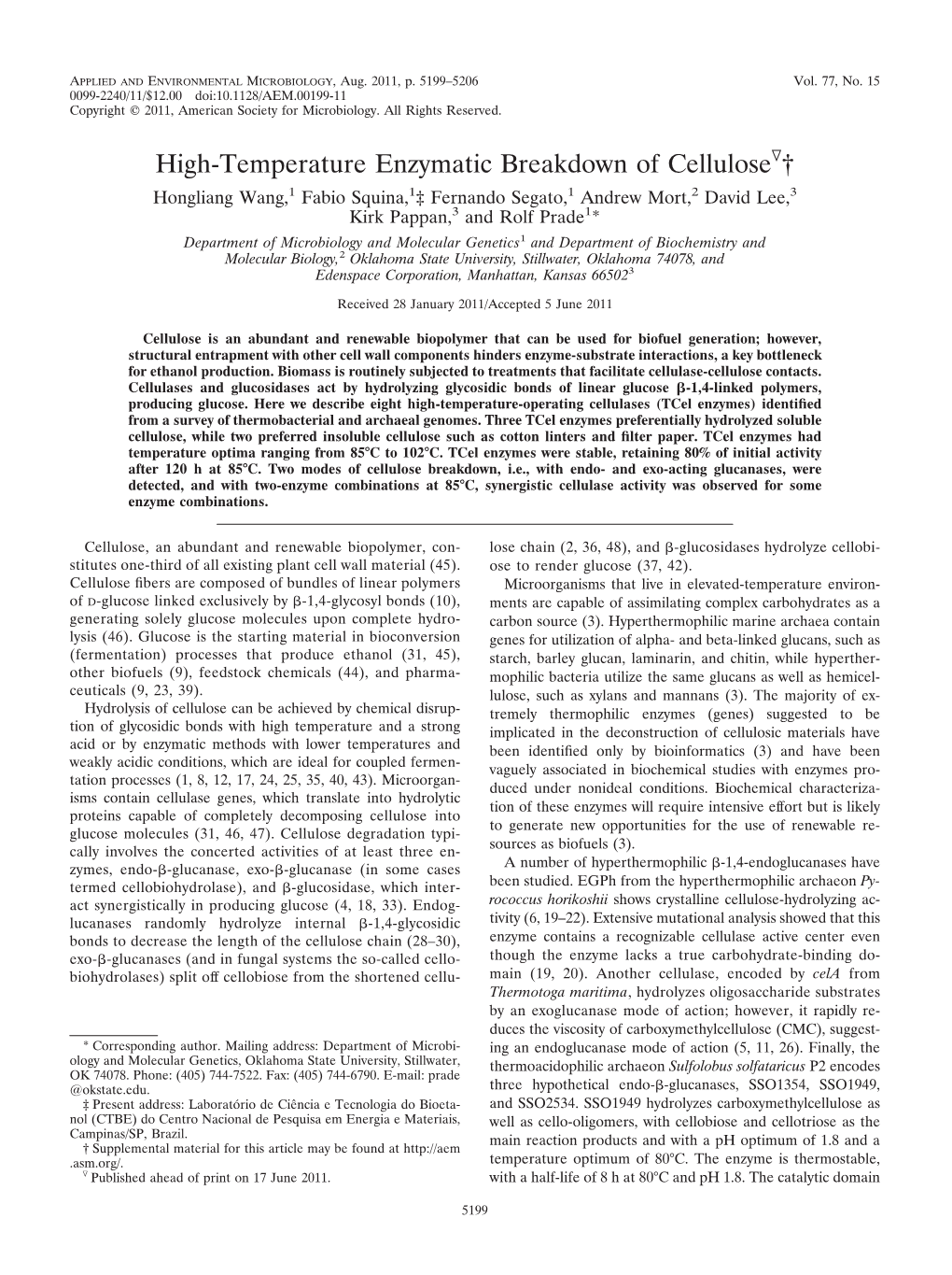 High-Temperature Enzymatic Breakdown of Cellulose †