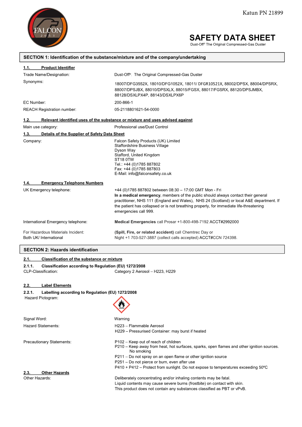 SAFETY DATA SHEET Dust-Off® the Original Compressed-Gas Duster