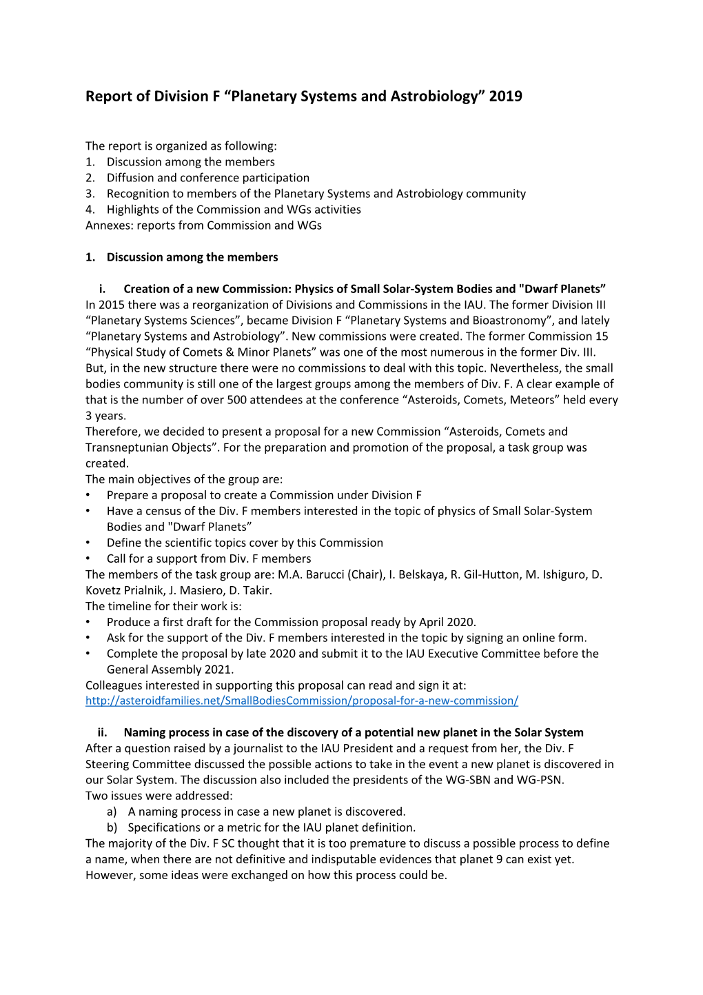 Planetary Systems and Astrobiology” 2019