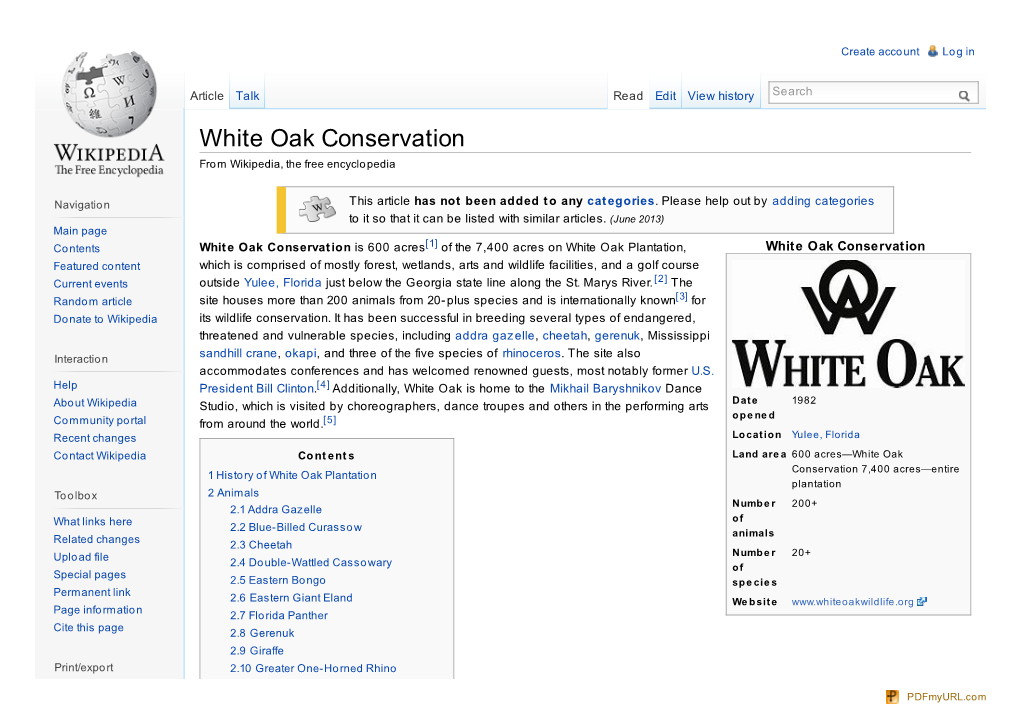 White Oak Conservation from Wikipedia, the Free Encyclopedia