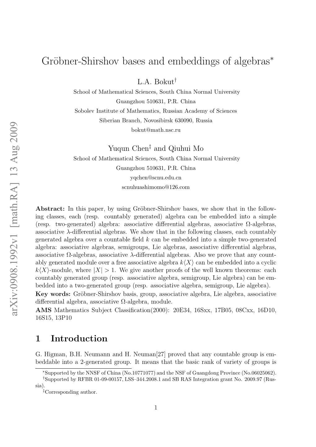 Gr\" Obner-Shirshov Bases and Embeddings of Algebras