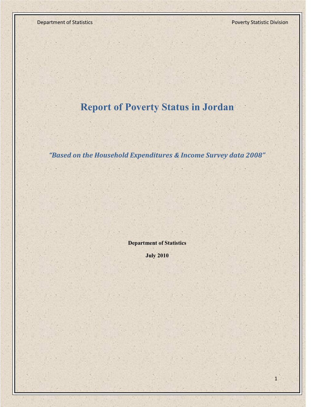 Report of Poverty Status in Jordan