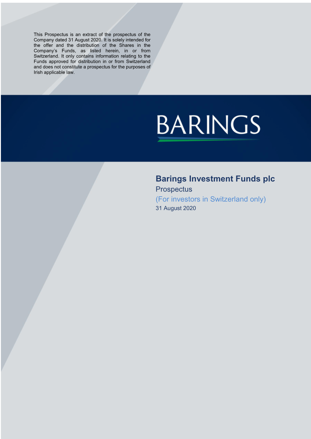 Barings Investment Funds Plc Prospectus (For Investors in Switzerland Only) 31 August 2020