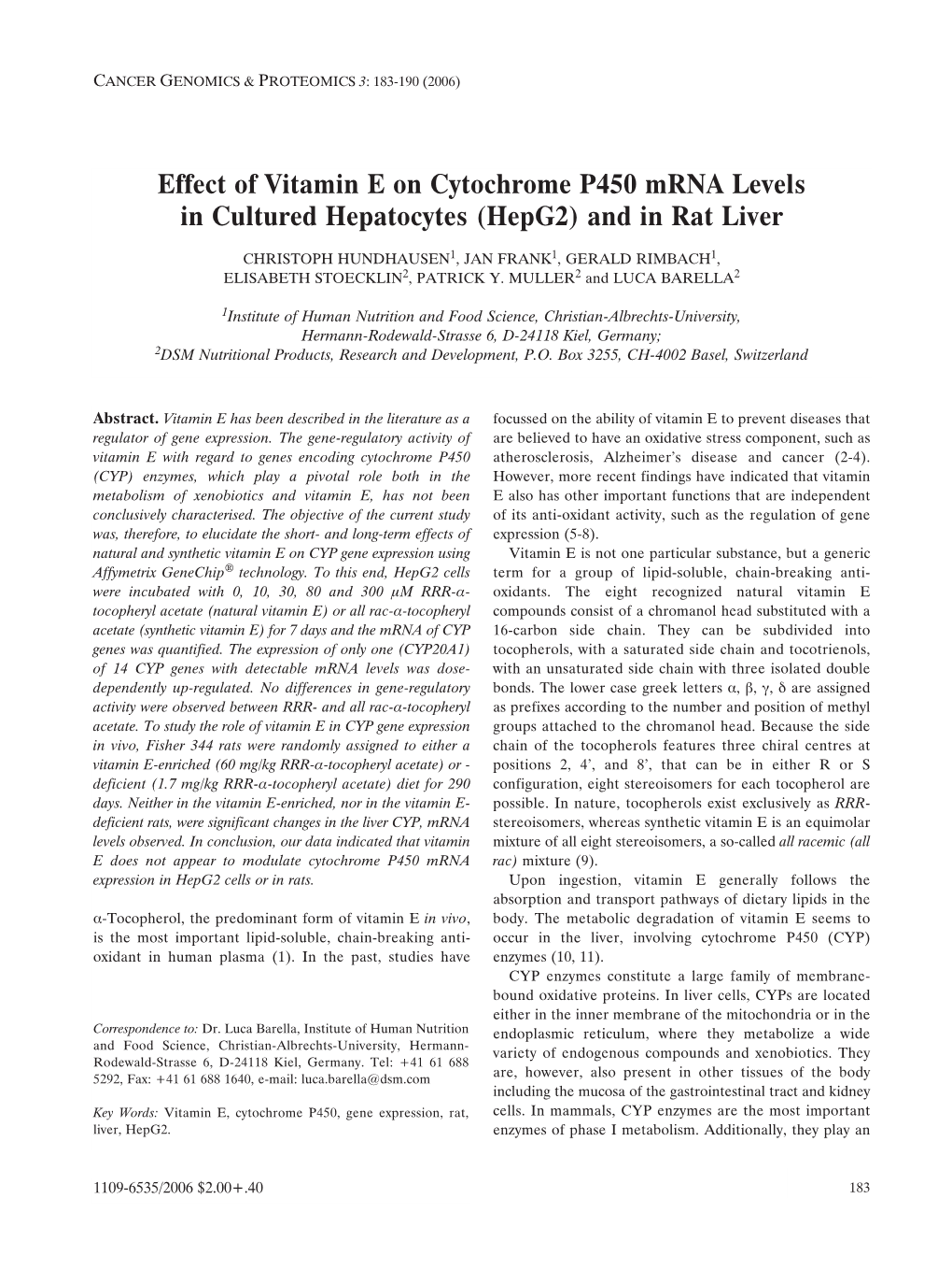 Effect of Vitamin E on Cytochrome P450 Mrna Levels in Cultured Hepatocytes (Hepg2) and in Rat Liver