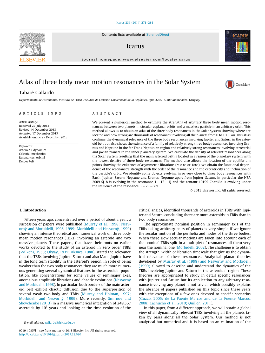 Atlas of Three Body Mean Motion Resonances in the Solar System