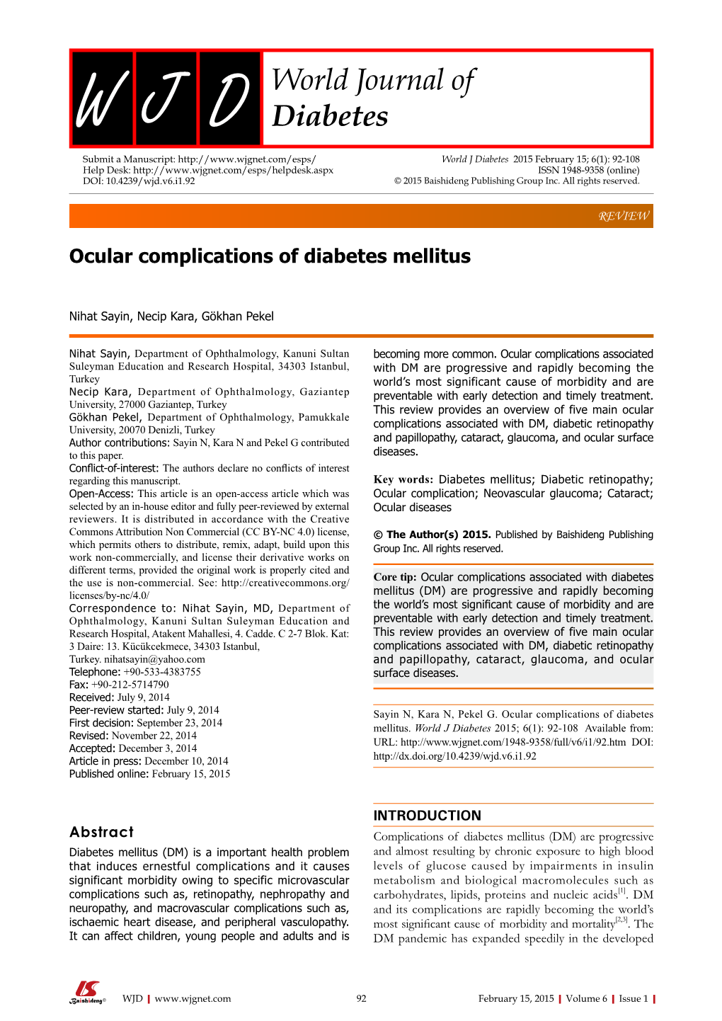 Ocular Complications of Diabetes Mellitus