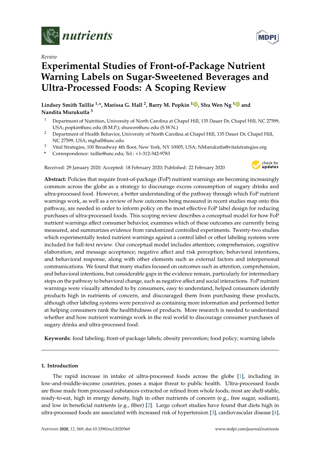 Experimental Studies of Front-Of-Package Nutrient Warning Labels on Sugar-Sweetened Beverages and Ultra-Processed Foods: a Scoping Review