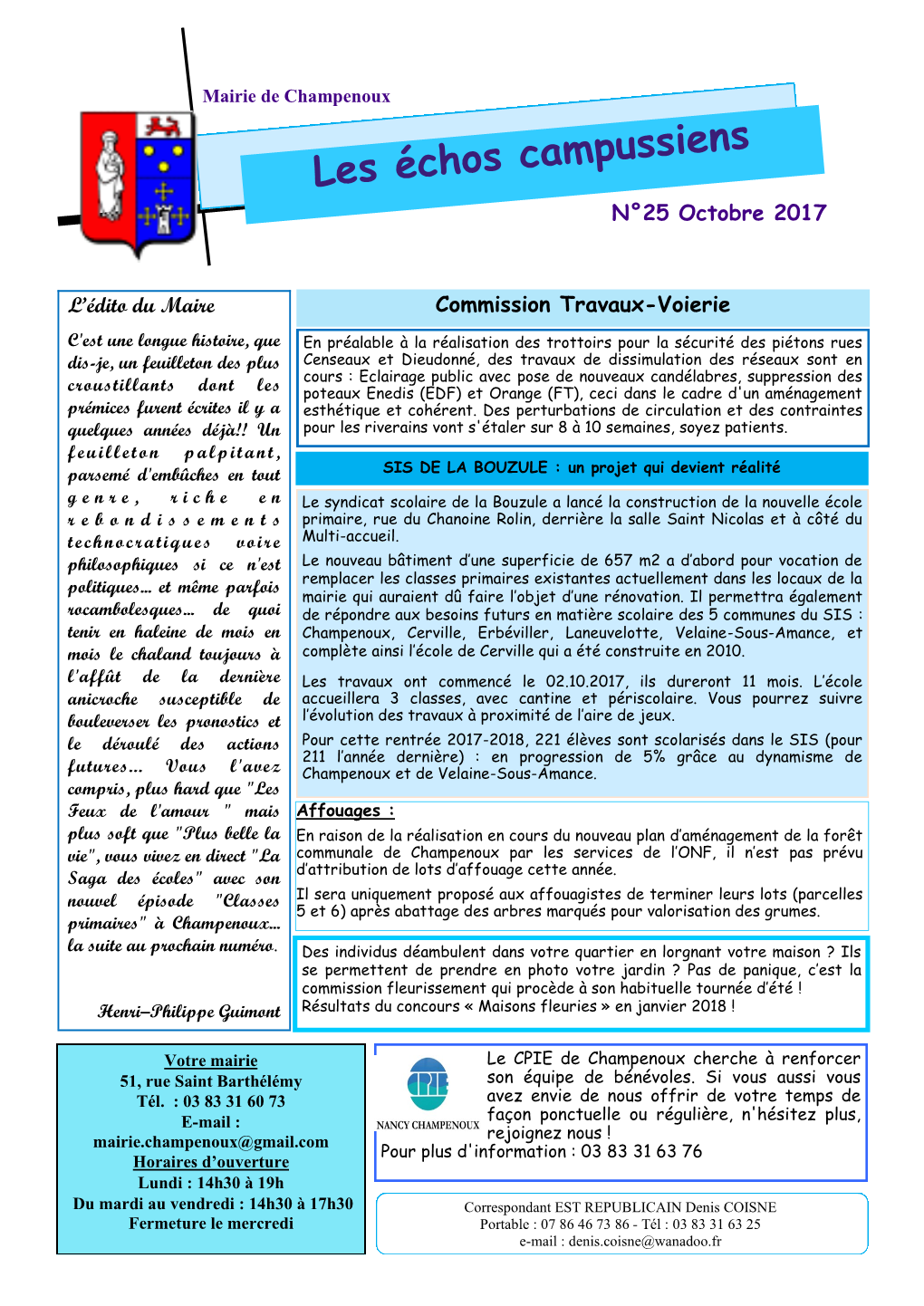 N°25 Octobre 2017 L'édito Du Maire
