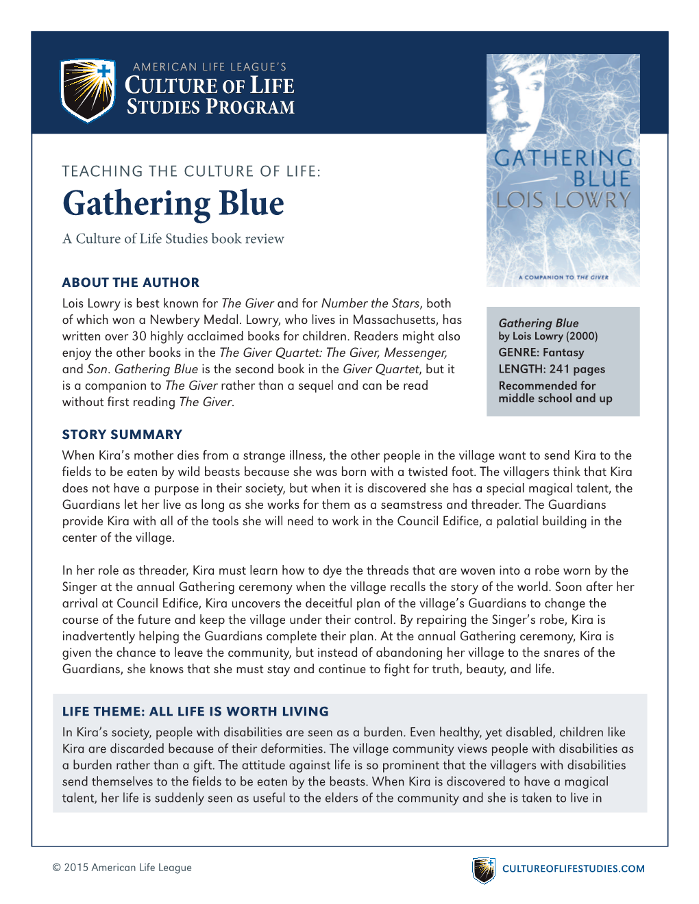 Gathering Blue a Culture of Life Studies Book Review