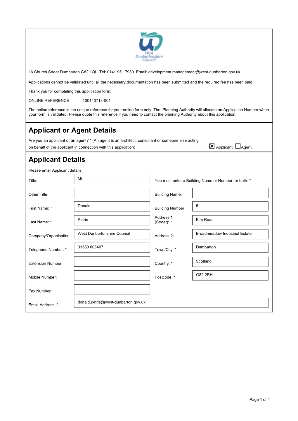 Applicant Or Agent Details Applicant Details