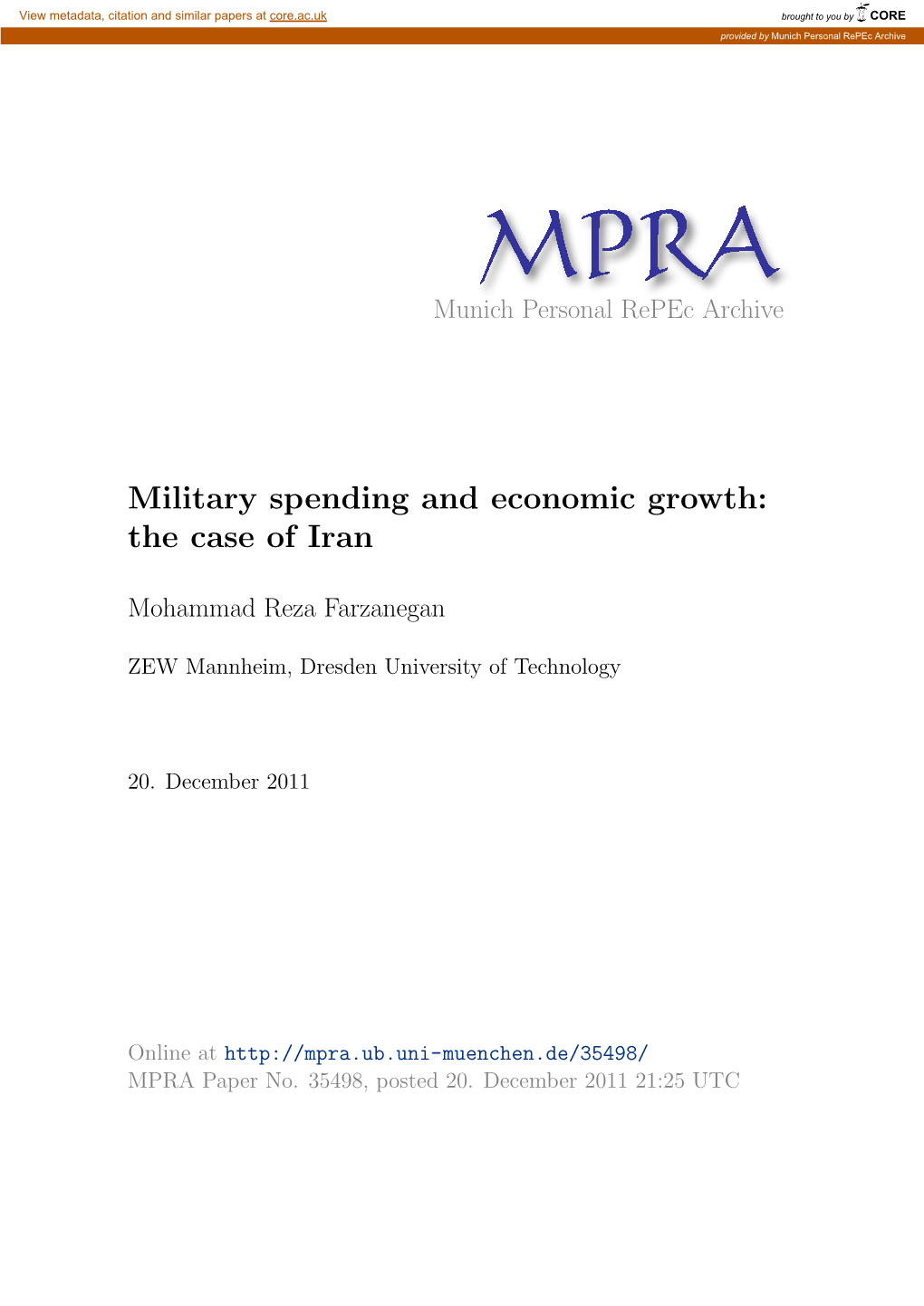Military Spending and Economic Growth: the Case of Iran
