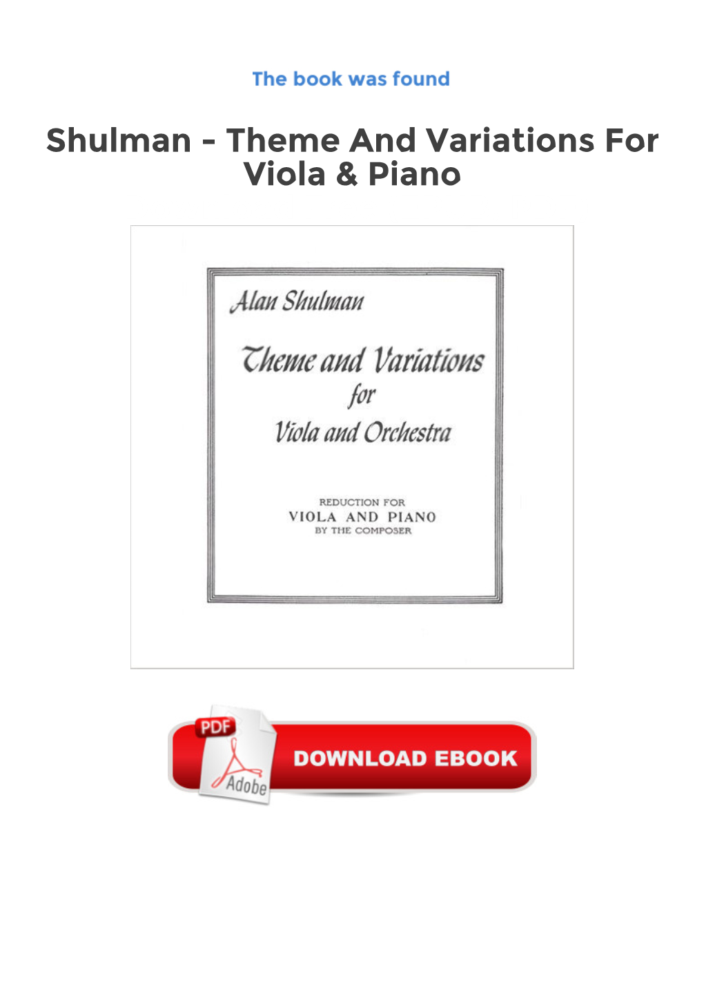 Shulman - Theme and Variations for Viola & Piano Download Free (EPUB, PDF) Shulman - Theme and Variations for Viola & Piano