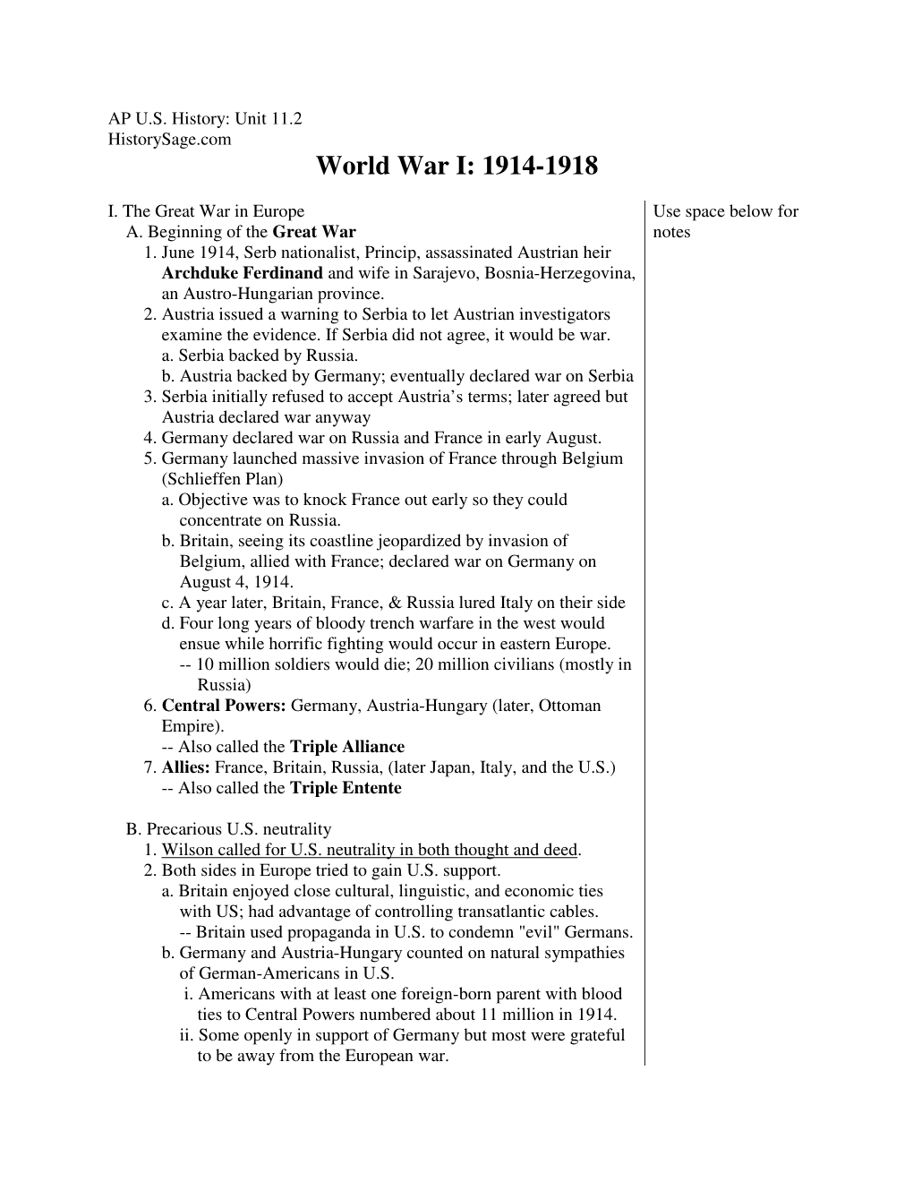 World War I: 1914-1918