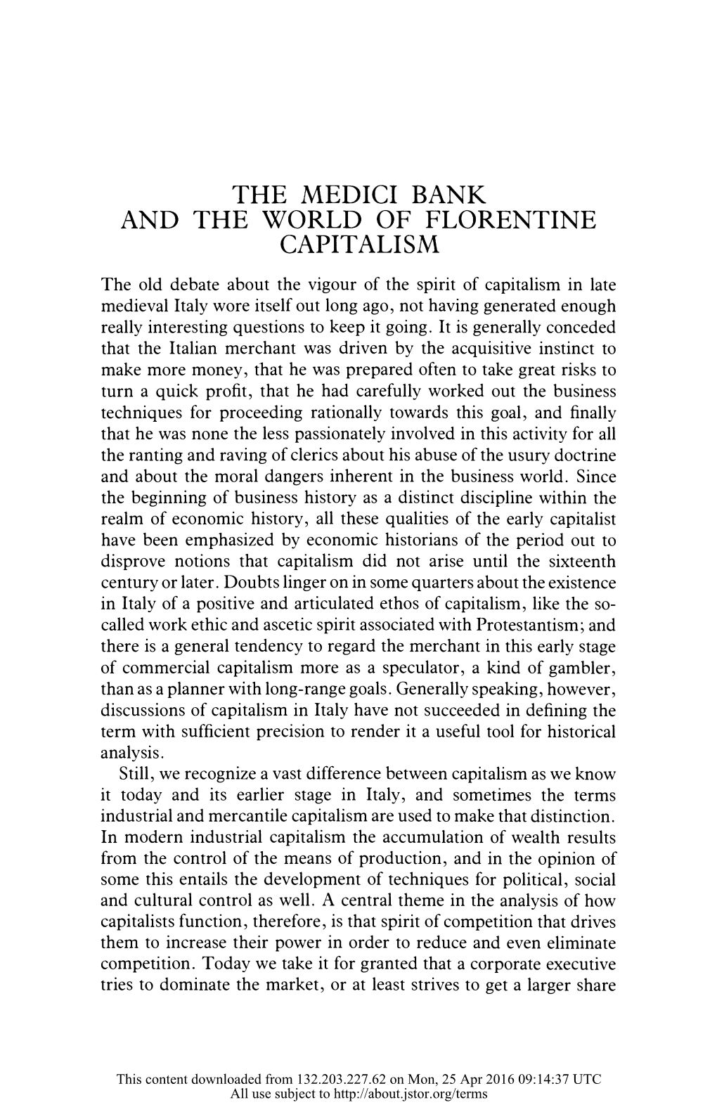 The Medici Bank and the World of Florentine Capitalism