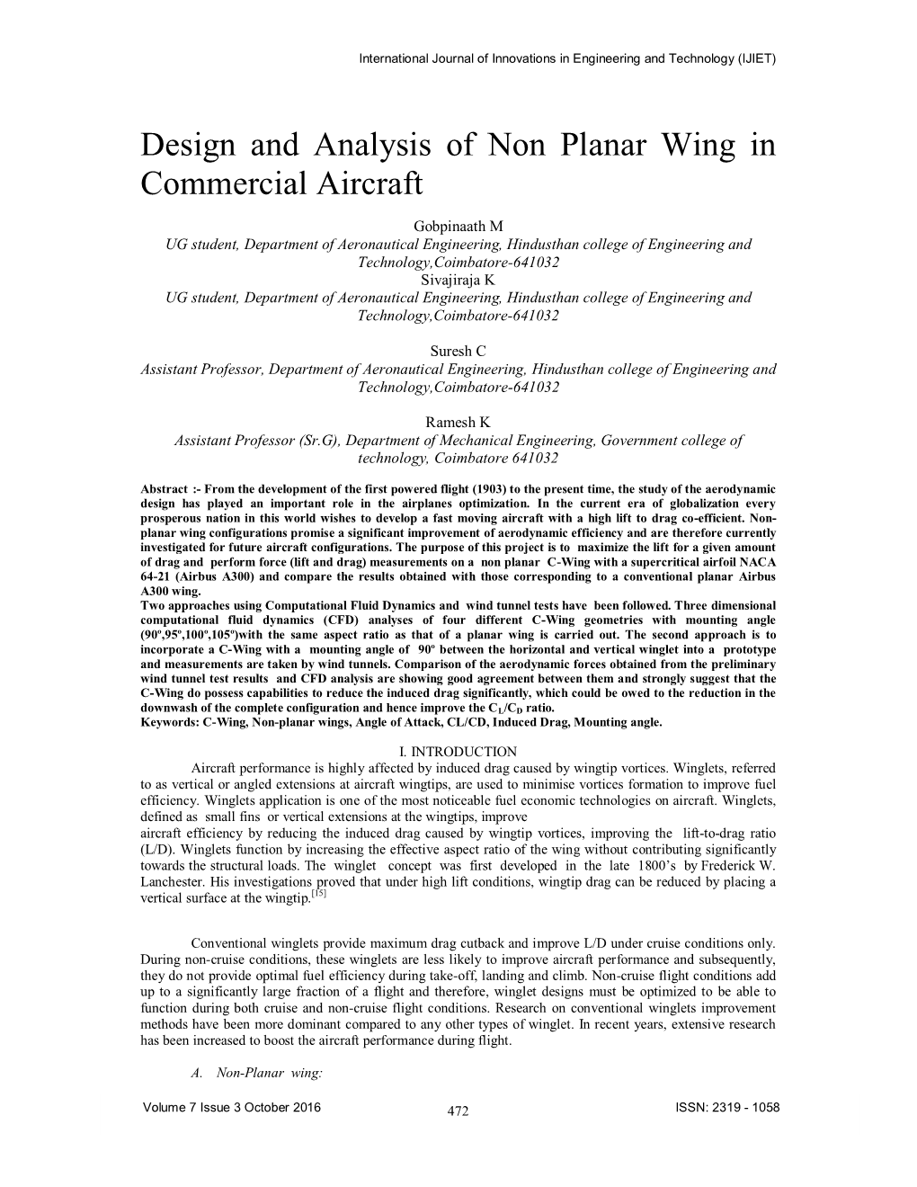 Design and Analysis of Non Planar Wing in Commercial Aircraft