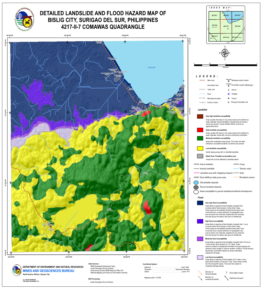 Detailed Landslide and Flood Hazard Map of Bislig City, Surigao Del Sur, Philippines 4217-Ii-7 Comawas Quadrangle