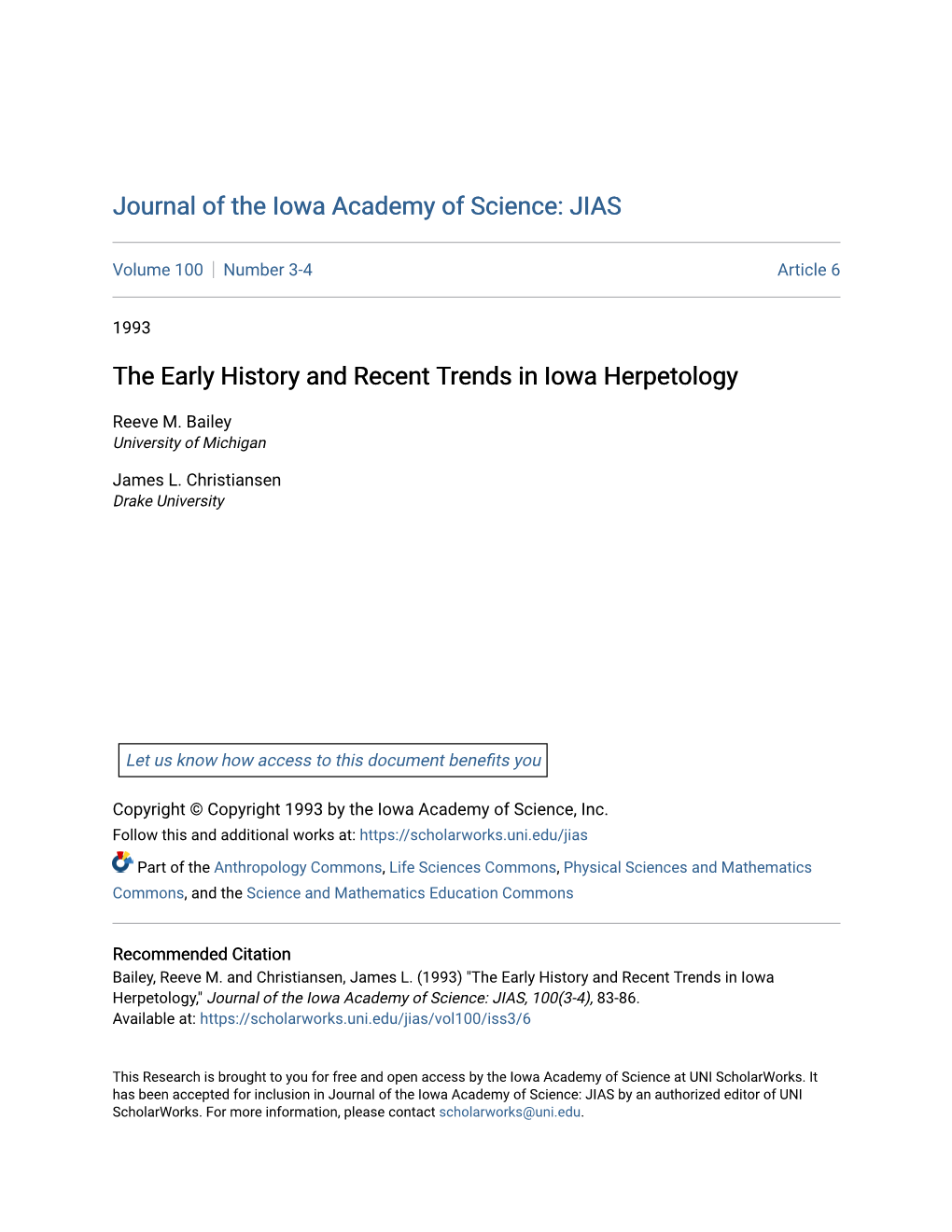 The Early History and Recent Trends in Iowa Herpetology