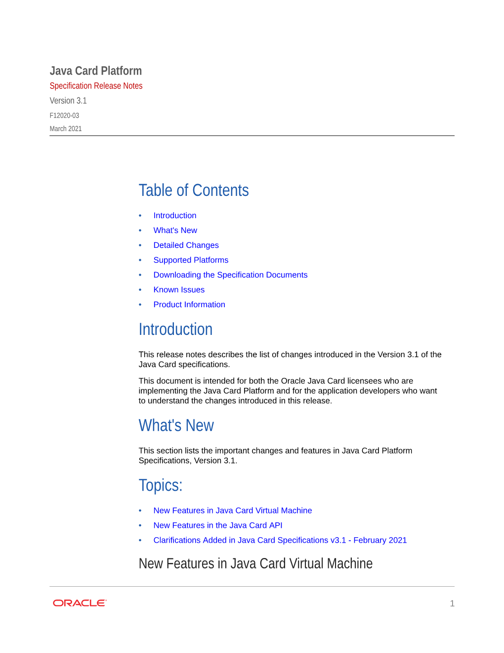 Specification Release Notes Version 3.1 F12020-03 March 2021