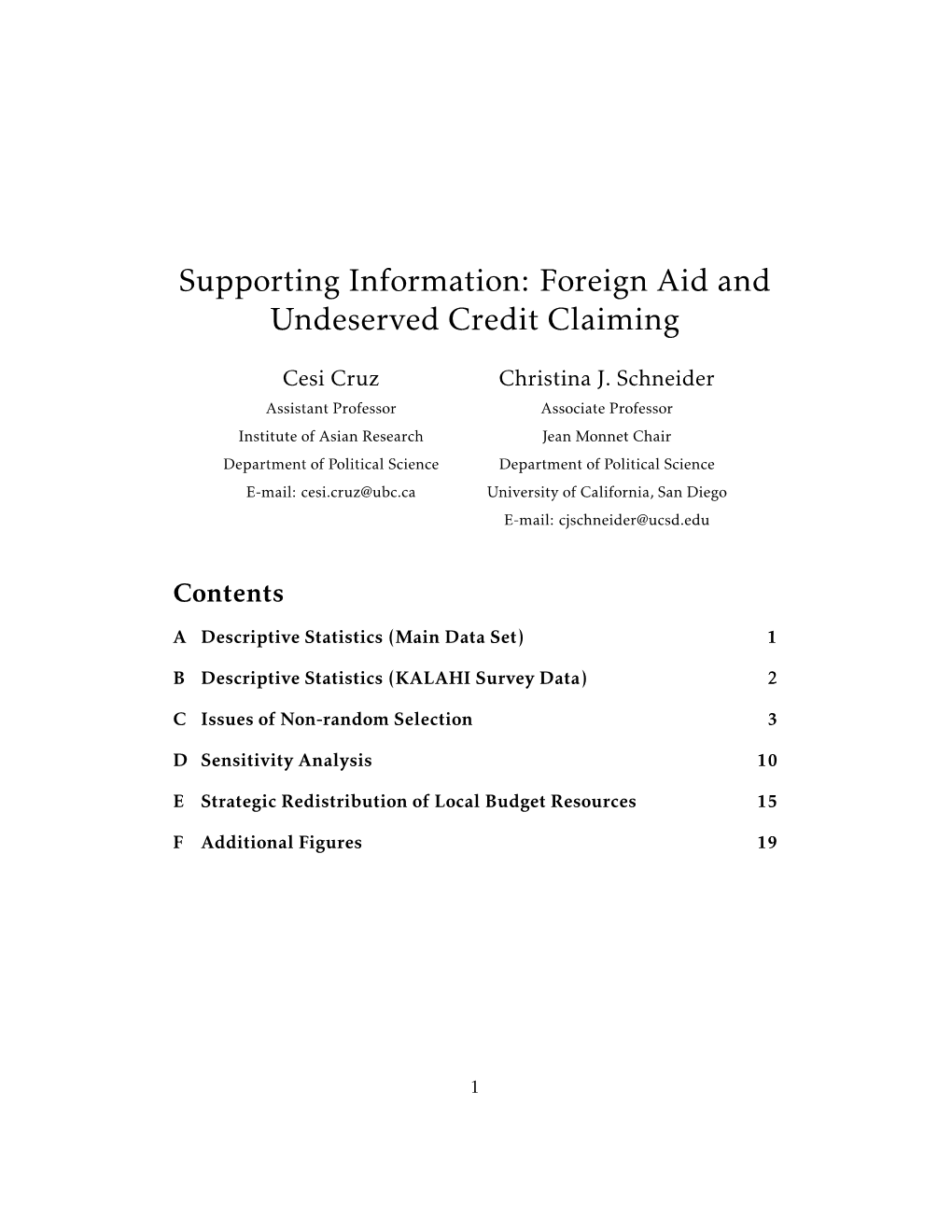 Supporting Information: Foreign Aid and Undeserved Credit Claiming