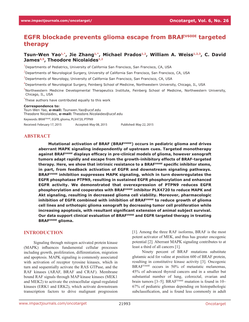 EGFR Blockade Prevents Glioma Escape from BRAFV600E Targeted Therapy