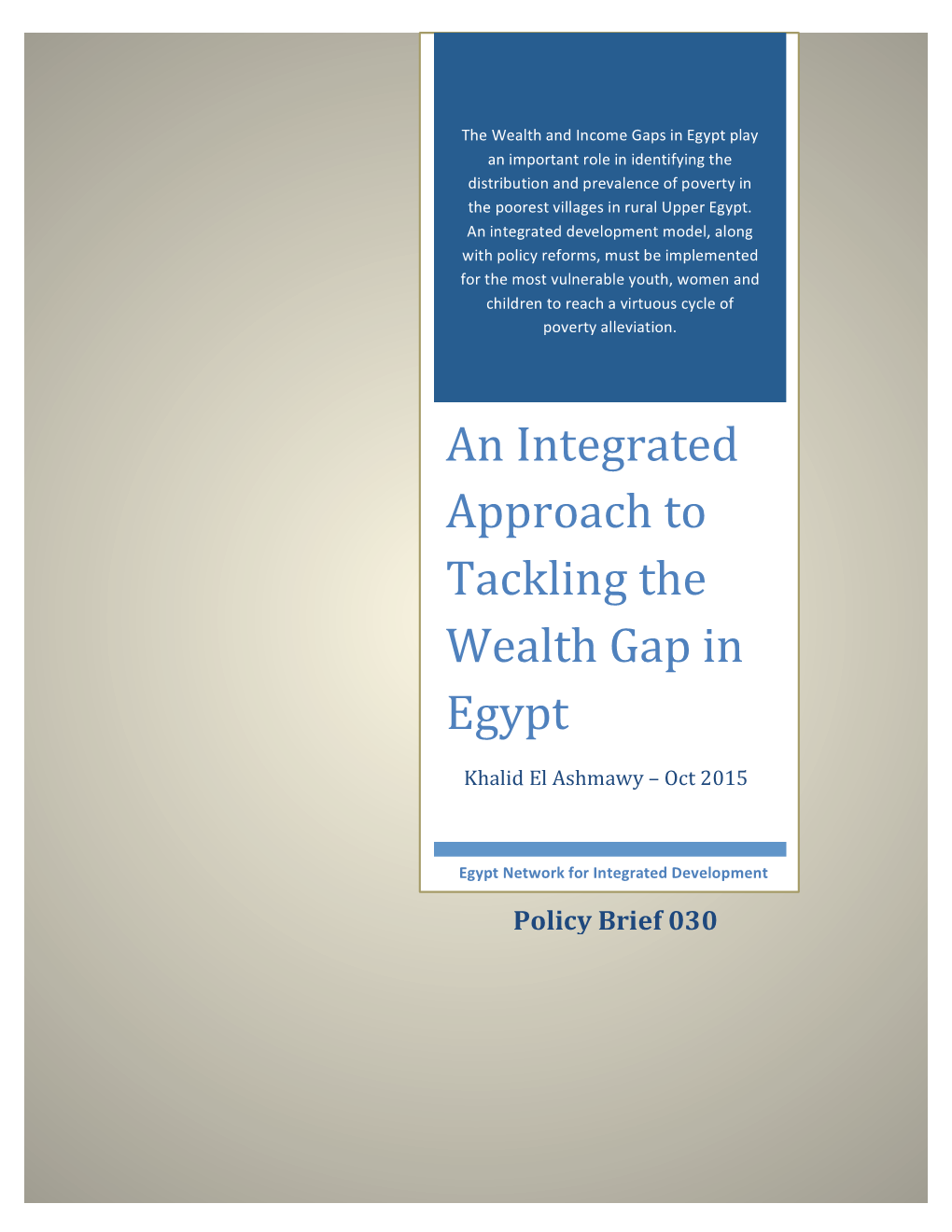 An Integrated Approach to Tackling the Wealth Gap in Egypt