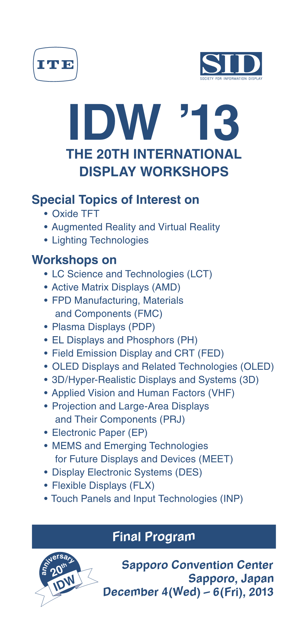 Idw ’13 the 20Th International Display Workshops