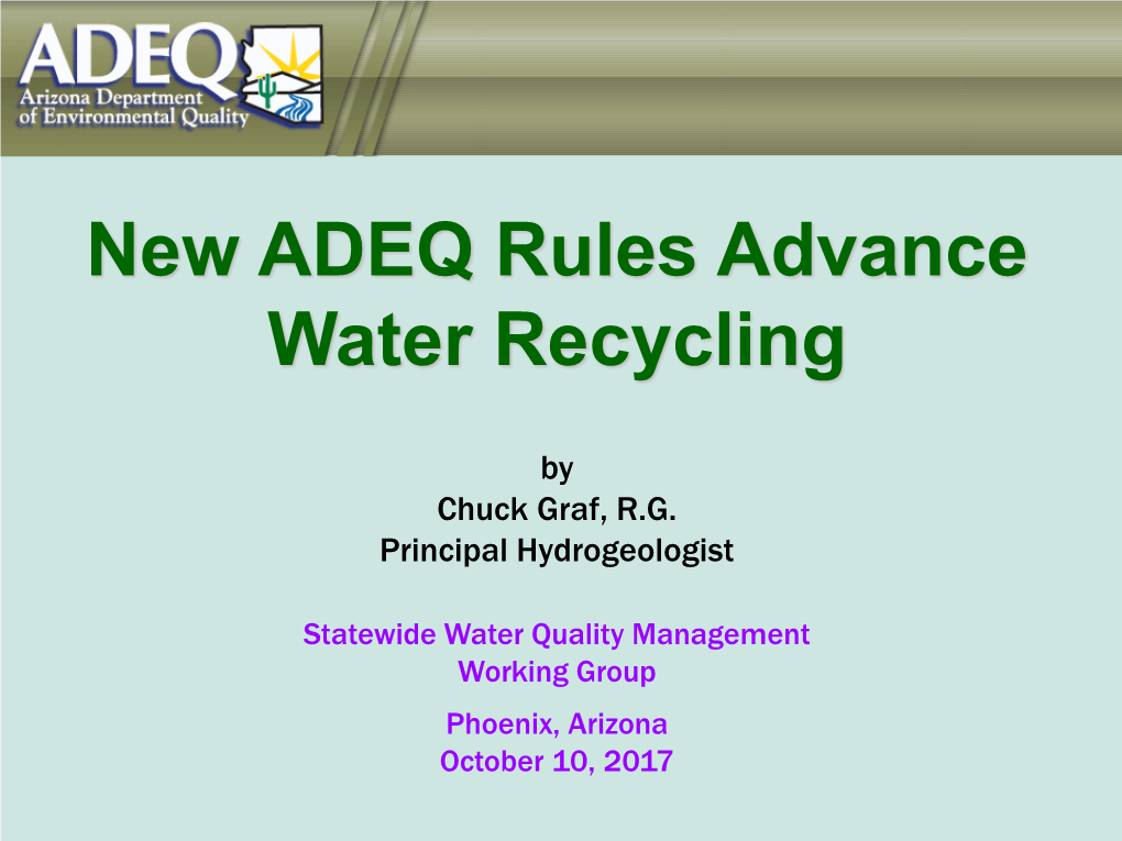 New ADEQ Rules Advance Water Recycling