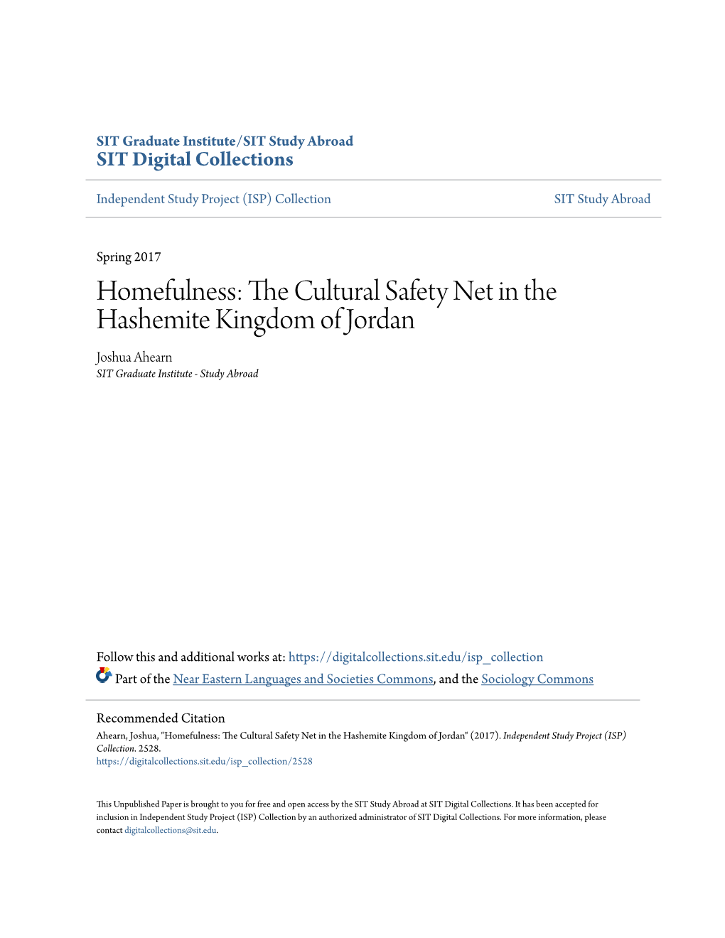 Homefulness: the Cultural Safety Net in the Hashemite Kingdom of Jordan
