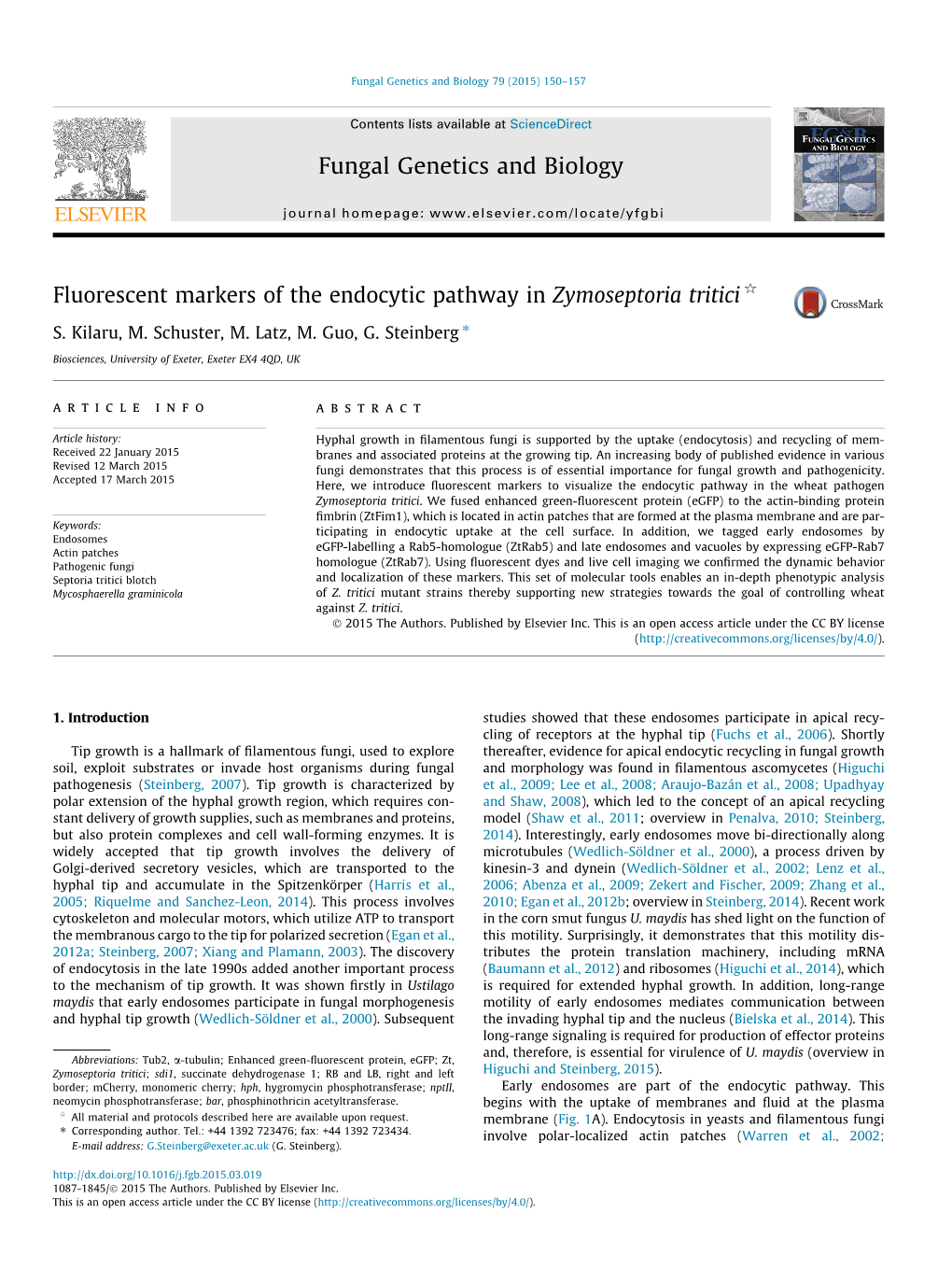 Fluorescent Markers of the Endocytic Pathway in Zymoseptoria Tritici Q ⇑ S